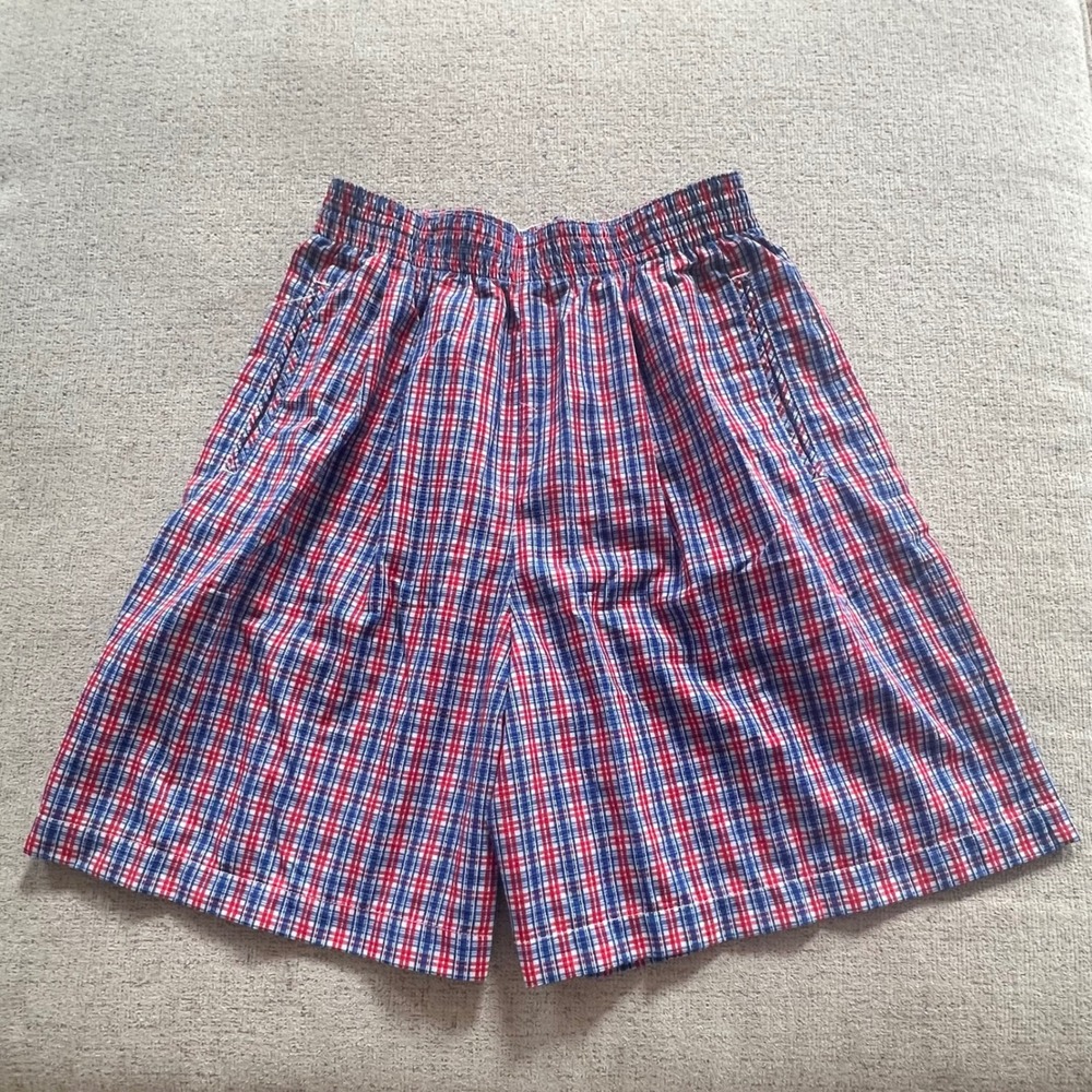 Koret Francisca Vintage Plaid Shorts Red White Blue Elastic Waist Pockets Medium